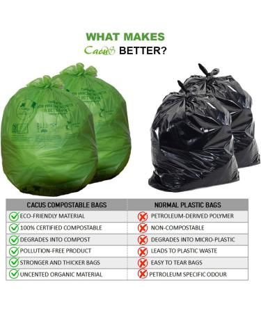 Cacus Compostable Trash Bags 13 Gallon/49.2L (80 Count) | Durable Leak-Proof & Biodegradable | Certified BPI & OK Compost | Heavy-Duty Plant-Based Garbage Bags for Food Waste - Buy Online on GoSupps.com
