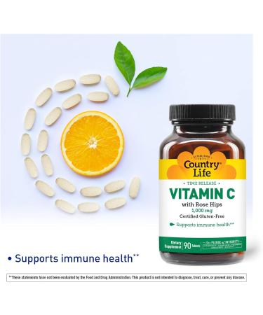 Country Life Vitamin C 1000mg with Rh 90-Count - 90 Ct (Pack of 1) | High Potency Immune Support Supplement - Buy Online on GoSupps.com