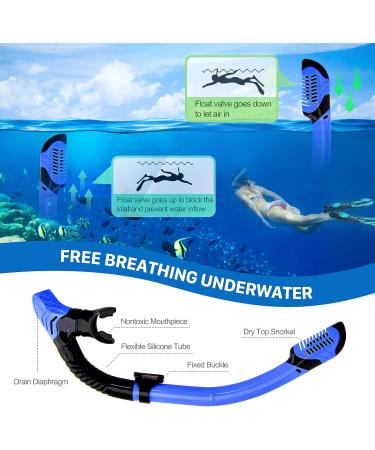 5-in-1 Professional Snorkeling Gear Set - Blue, L/XL Size (Adults 9-13) | Mask Fins Snorkel for Scuba Diving, Swimming - Anti-Fog Tempered Glass - Buy Online on GoSupps.com