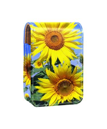 Sunflower Summer Flower LipGloss Holder Lipstick Case Portable Makeup Bag Travel Lipstick Organizer Case With Mirror Mini Lipstick Storage Box for Women 9.5x2x7 cm/3.7x0.8x2.7 in