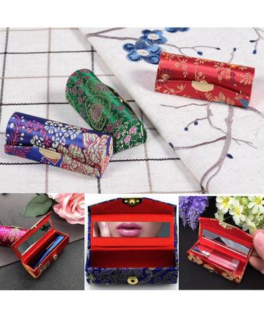 WiiAiloo Classic Woven Satin Lipstick Case Organizer with Mirror - 3 Pcs Random Colors | Retro Floral Lipstick Holder for Women and Girls - Buy Online on GoSupps.com