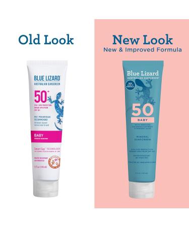 Blue Lizard Baby Mineral Sunscreen SPF 50+ 5 oz Tube - Water Resistant UVA/UVB Protection with Smart Cap Technology - Fragrance Free - Buy Online on GoSupps.com