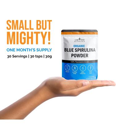 Organic Blue Spirulina Powder - 100% Pure Superfood for Smoothies & Protein Drinks - Non GMO, Gluten-Free, Dairy-Free, Vegan - USDA Certified - 30 Servings - Buy Online on GoSupps.com