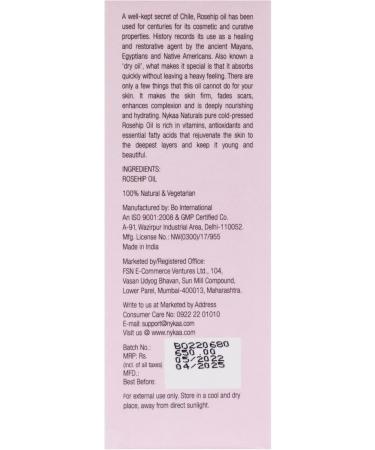  Nykaa Naturals Nykaa Naturals 100 Percent Pure Cold Pressed - Rosehip for Women 1 oz Oil - Buy Online on GoSupps.com