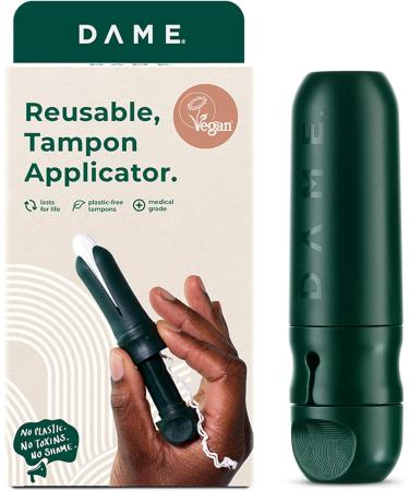 DAME Reusable Tampon Applicator | No Boiling Required Easy to Clean | Fits All Tampons | Reduce Plastic Waste | 3 Organic Cotton Tampons Included | Sustainable Period Care