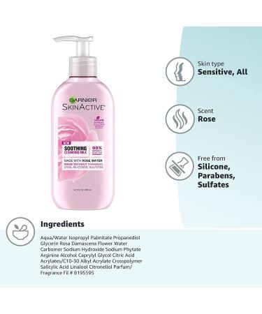 Garnier SkinActive Soothing Cleansing Milk with Rose Water | 6.7 fl oz (200 ml) - Gentle Facial Cleanser - Buy Online on GoSupps.com