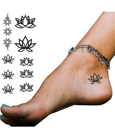 Tatodays 2x Sheets Black lotus line flora simple flower temporary tattoos mehndi yoga women small adult temp tatoo on transfer paper waterproof sticker Lotus Flowers