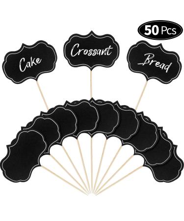 50 Pieces Cheese Markers for Charcuterie Board Buffet Labels Food Tags Blank Toothpick Flags Appetizer Signs Chalkboard Cupcake Toppers Picks for Wedding Birthday Party Decorations (Black)