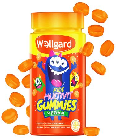 Wellgard Vegan Kids Multivitamin Gummies Chewable Childrens Multivitamins Kids Vitamins Multivitamins 60 Gummies Orange Flavour Kids Gummies