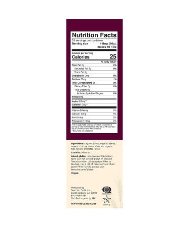 Teeccino Almond Amaretto Ground Herbal Coffee 11oz - Prebiotic, Caffeine-Free, Acid-Free Medium Roast - Buy Online on GoSupps.com