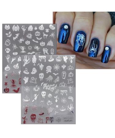 JMEOWIO 9 Sheets Halloween Nail Art Stickers - Self-Adhesive Skull Ghost Witch Bat & Pumpkin Designs for Spooky Nail Decoration Supplies - Buy Online on GoSupps.com