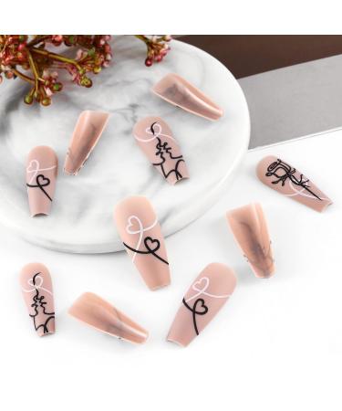 Sethexy Pink Matte Coffin False Nails - Long Ballerina Acrylic Press-On Nails for Women & Girls - 24 Hour Wear with Floral Design - Buy Online on GoSupps.com