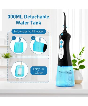 Portable Cordless Water Flosser with 300ML Tank - Rechargeable & Waterproof - 3 Modes 4 Tips - Black - Buy Online on GoSupps.com