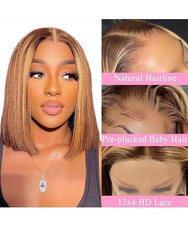 Adyutrlia 4/27 Ombre Short Bob Wig 13x4 Lace Frontal Human Hair 150% Density - Pre Plucked Straight Bob Wig for Black Women (8 Inch) - Buy Online on GoSupps.com