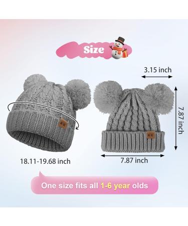 Baby Girls Double Pom Pom Bobble Hat - Toddler Winter Beanie for Kids 1-6Y, Grey - Buy Online on GoSupps.com