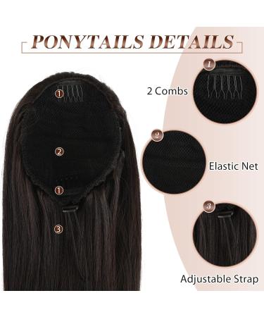 Feshfen 60cm Ponytail Extensions - Darkest Brown Synthetic Drawstring Hair Extensions for Women | Long Straight Braid - Buy Online on GoSupps.com