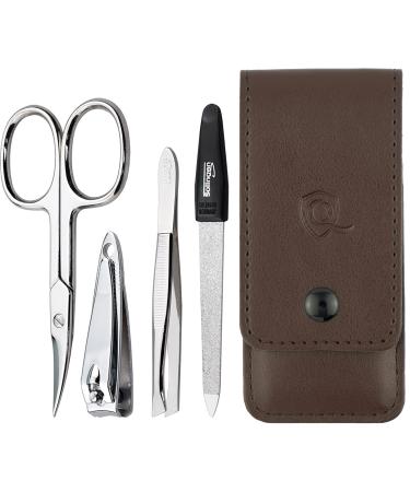 marQus Manicure set for women and men - 4 Piece pedicure kit incl. sharp nail scissors tweezers nail clippers & sapphire nail file from Solingen - Perfect for travelling manicure and pedicure Brown