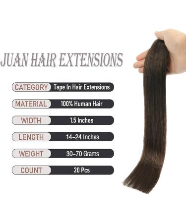 Tape in Brazilian Human Hair Extensions 100% Remy Human Hair Glue in Extensions Balayage Seamless Silky Straight Skin Weft Hair(18Inch #2 Dark Brown 20pcs 40g) - Buy Online on GoSupps.com