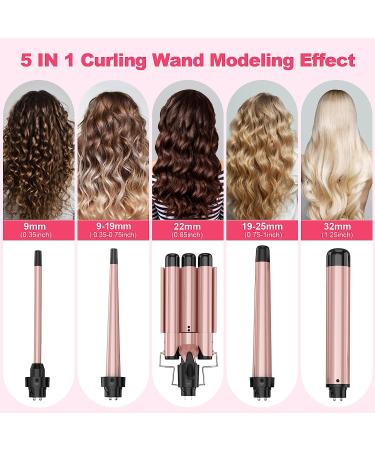 Buy Professional 5 in 1 Curling Wand Set - Interchangeable 3 Barrel Curling Iron with Ceramic Tourmaline - Perfect for Beach Waves & Curls - Worldwide Shipping - Buy Online on GoSupps.com