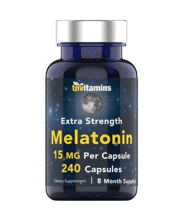 tnvitamins Melatonin 15 MG Per Capsule (240 Capsules) | All-Natural Sleeping Pills for Adults | Extra Strength Melatonin | Nighttime Sleep Aid | Natural Sleep Support Supplement 240 Count (Pack of 1)