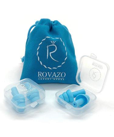 Reusable Silicone Ear Plugs - 2 Pairs - NRR 32  Waterproof  Hypoallergenic - Ultra Comfortable Noise Reduction Earplugs for Swimming  Concerts and Airplanes - Gift Travel Pouch Blue