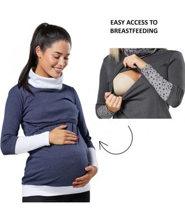 Happy Mama Maternity Nursing Jumper Sweatshirt 348 Graphite & Crimson - Size 14-16 - Buy Online on GoSupps.com