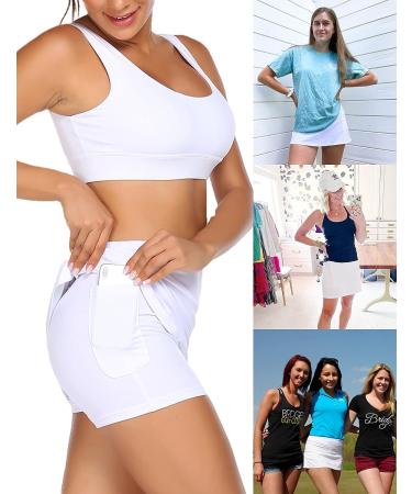 ADOME Women's Athletic Skort Tennis Skirt with Pockets - White Small | Active Golf Running Workout Sports - Buy Online on GoSupps.com