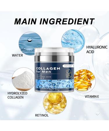 Men's Collagen Anti-Aging Face Moisturizer 50g | Retinol Hyaluronic Acid & Vitamin E | Reduces Wrinkles Firms Skin 24H Hydration | All Skin Types - Buy Online on GoSupps.com