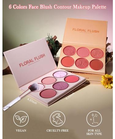 6 Colors Matte Blush Palette with Brush Set Contour Eyeshadow Highlighter Multiuse Makeup Palette for Cheek Long-lasting Waterproof Silky Texture High Pigment Rose Embossed Blusher for Women Gift-02 - Buy Online on GoSupps.com