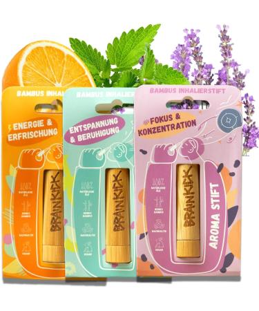 Aromatherapy set 3 bamboo inhaled pencils with essential oils for more well-being 100% natural aroma pens sustainable smell for the nose 3 mini inhalator sticks for 3-part set