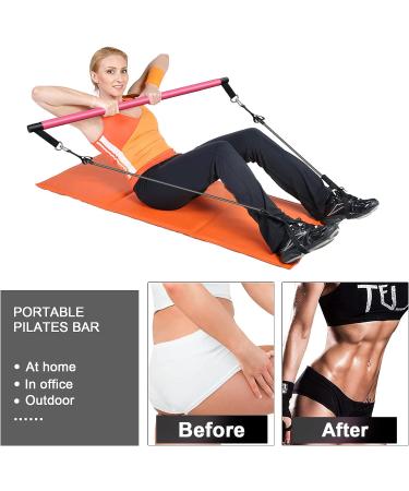 Pilates Bar Kit with Resistance Bands - 3-Section Bar, 4x Resistance Bands - Pink (30lbs, 4lbs) - Full Body Workout Equipment - Buy Online on GoSupps.com