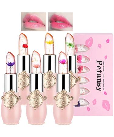 Petansy 6 Pack Crystal Jelly Flower Lipstick Set Nutritious Temperature Change Lip Balm Long Lasting Moisturizer Lip Gloss Magic Color Change Lip Stick Set