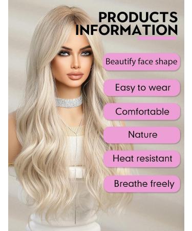 Wokestar Long White Blonde Wig for Women - Synthetic Hair with Curtain Fringe - Buy Online on GoSupps.com