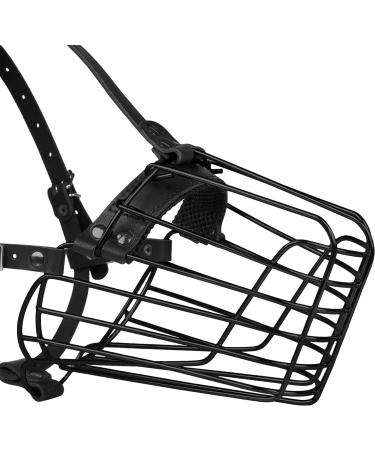 Budkas German Shepherd Metal Basket Muzzle for Medium Dogs - Adjustable Durable Leather Straps Safe for Chewing - Black Size L - Buy Online on GoSupps.com