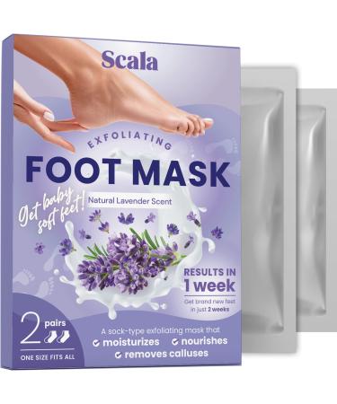 Scala Foot Peel Mask Treatment (2 Pack) Dead Skin Remover For Feet, Dry Cracked Feet, Exfoliator Gel Fixes Cracked Heels, Peeling Reveals Baby Soft Smooth Skin, Lavender - Birthday Gifts for Women