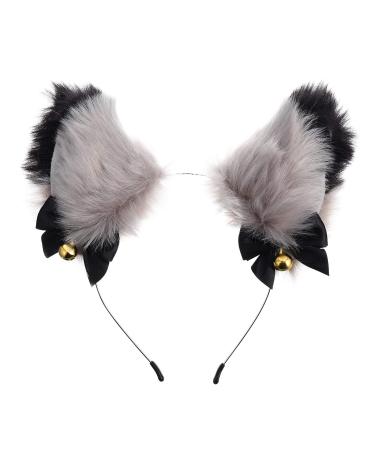 FRCOLOR Fox Ears Headband Plush Anime Animal Headband Cosplay Fur Cat Ears Hairband Party Costume Hair Accessories for Kids and Adults Grey