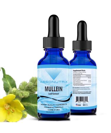 Absonutrix Mullein 300 mg 4 Oz Liquid 300 Servings Made in USA Quick Absorption Quality Potent Ingredients Non-GMO GMP Certified Facility Cruelty-Free Products