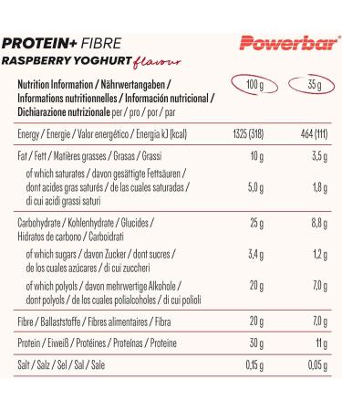 Powerbar Protein Plus Fibre Raspberry Yoghurt 24X35G - High in protein and fibre - Buy Online on GoSupps.com