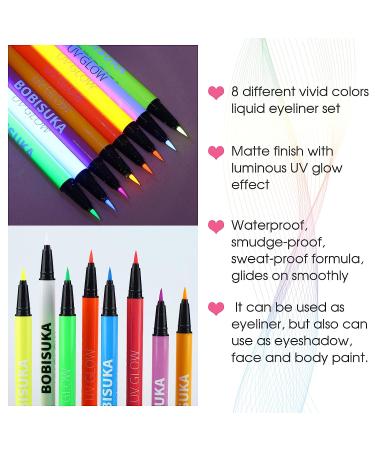 BOBISUKA UV Glow Neon Liquid Eyeliner Set - 8 Matte Colors | Waterproof Smudge-proof Pigmented Graphic Liners | Eye Makeup Gift Kit - Buy Online on GoSupps.com