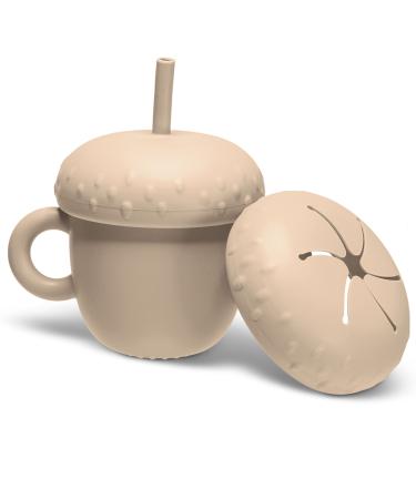 KOZE Toddler Baby Silicone Sippy Cup w Straw | Training Cup  Unbreakable 100% Silicone  Dishwasher Safe  BPA Free  6 oz  Baby 6+ months Transition | 2-in-1 Acorn BONUS Snack Top! Cream