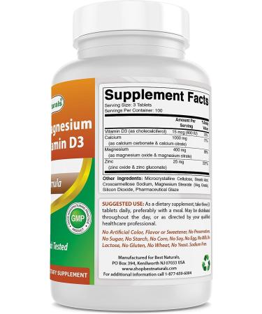 Best Naturals Calcium Magnesium Zinc with Vitamin D3 - 300 Tablets - Buy Online on GoSupps.com