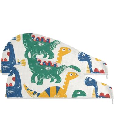 Colorful Dinosaur Hair Towel 2 Pack | Super Absorbent Quick Dry Turbans for Women & Girls - Buy Online on GoSupps.com