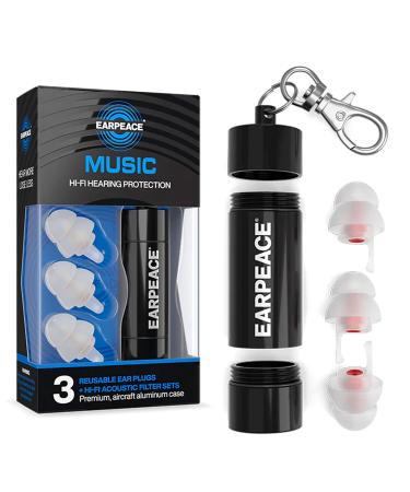 EARPEACE High Fidelity Music Earplugs for Concerts and Events  Reusable Musician and Drummer Hearing Protection Earplugs  3 Levels of Noise Reduction, Noise Cancelling Up to 26dB, Black Case Music - Original
