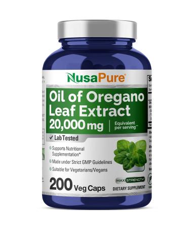 NusaPure Oregano Oil Extract 20000mg | 200 Veggie Powder Capsules | Naturally Occurring Carvacrol | Non-GMO and Extract 65:1