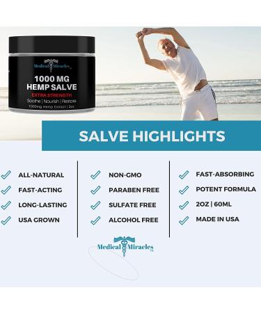 Medical Miracles Hemp 1000 Mg Extra Strength Healing Salve | Ideal for Hips, Joints, Neck, Back, Elbows, Fingers, Hands, and Knees | Made in USA - Buy Online on GoSupps.com