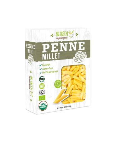 Big Green Organic Food- Organic Millet Penne, Gluten-Free, Lectin-Free, Non-GMO, Vegan, 6g of Protein, Wheat and Rice Alternative, 8.8oz (1)