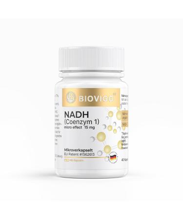 Biovigo NADH (Coenzyme 1) 15 mg 40 capsules stable and biologically active NADH 100% natural micro -encapsulated patented NADH suitable for vegetarians