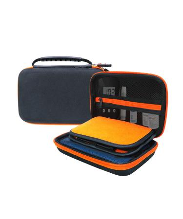 EVA Hard Diabetic Supplies Travel Case Protective Organizer Carrying Bag Pouch Holder for Diabetes Testing Kit Blood Glucose Meter Monitor Lancets Test Strips Insulin Syringes Pill Vials (Orange)