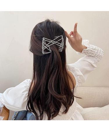 Yangwen Magical Hair Feasts - 2PCS Crystal Pearl Hair Clips for Women & Girls | Elastic Double Ridge Decorative Stretchy Combs for DIY Hair Styling Accessories - Buy Online on GoSupps.com