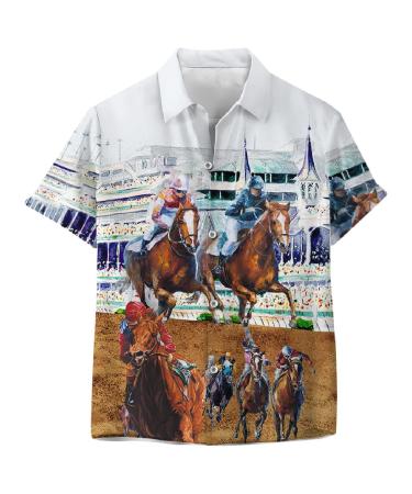 Funny Horse Hawaiian Shirts for Men Women, Love Horse Racing Hawaiian Summer Short-Sleeve Casual Relaxed-Fit Button-Down Color 1 X-Large